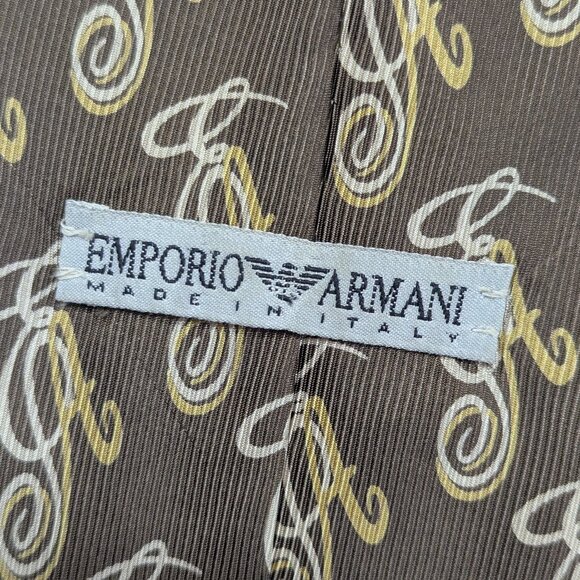 Emporio Armani Men’s Brown Necktie with repeated EA print, Made in Italy - Picture 5 of 9